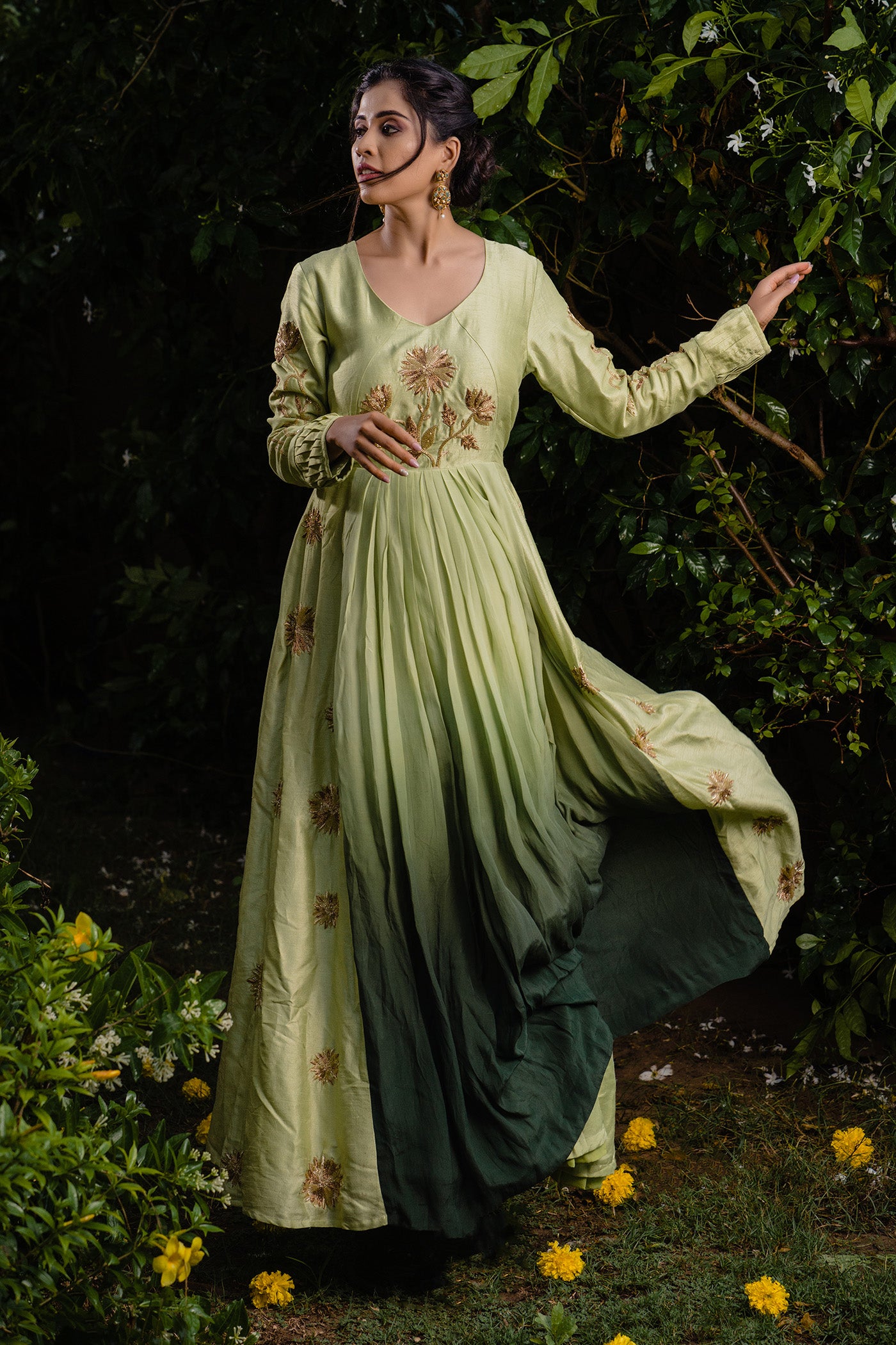 Green Ombre Pleated Anarkali