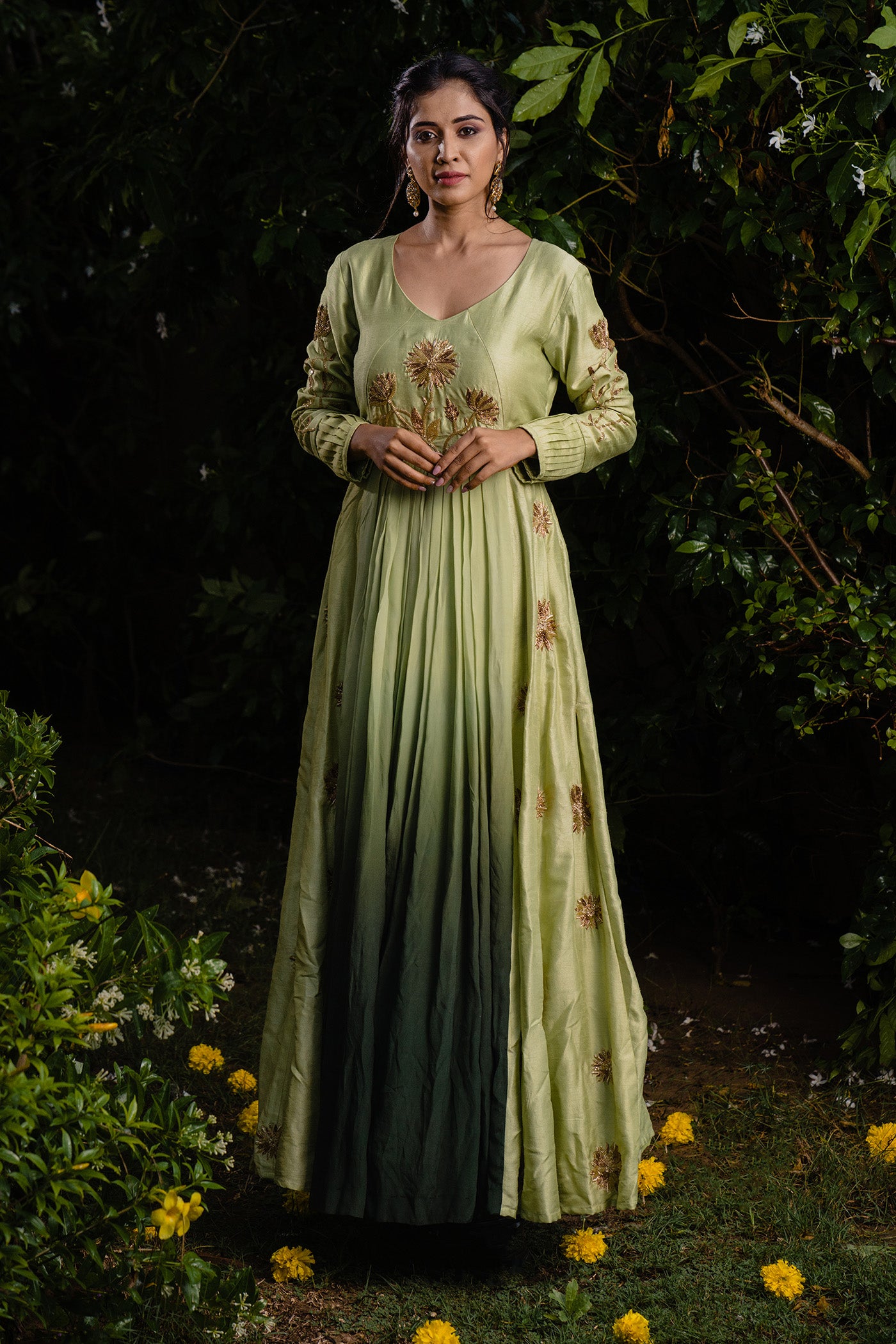 Green Ombre Pleated Anarkali