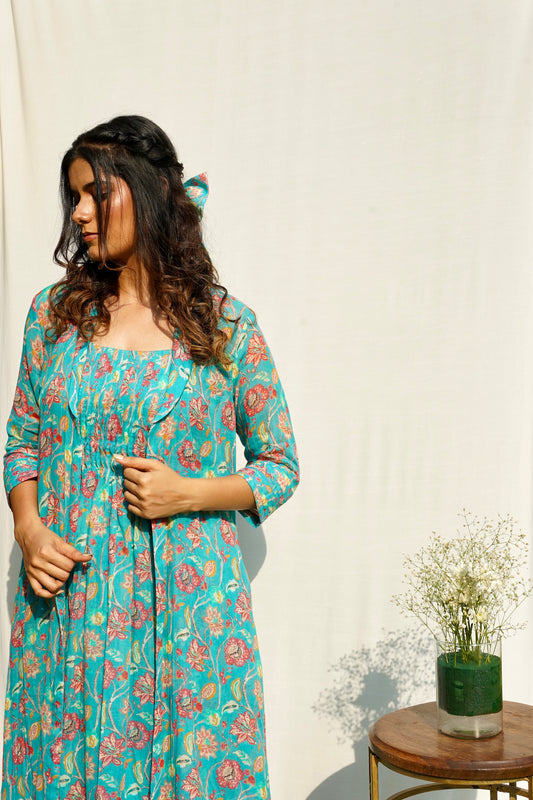 Blue Printed Mul Dress