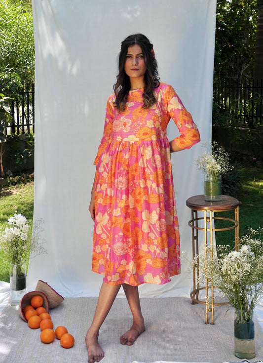 Hot Pink Printed Summer Dress