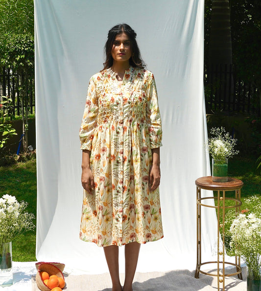 Beige Printed Summer Dress
