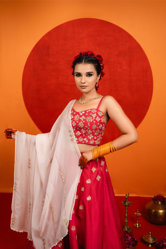 Pink Embroidered Lehenga Set
