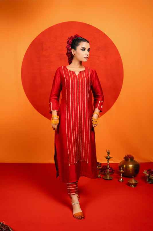 Red Embroidered Kurta Set