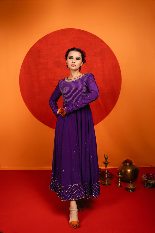 English Purple Anarkali Set