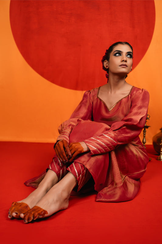Brick Red A-line Dress Set