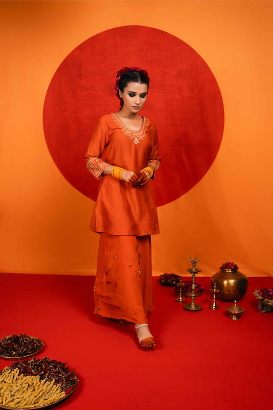 Rust Orange Kurta Palazzo Set