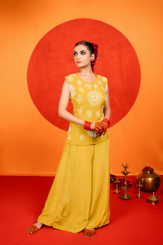 Lime Green Three Piece Indo Western Set