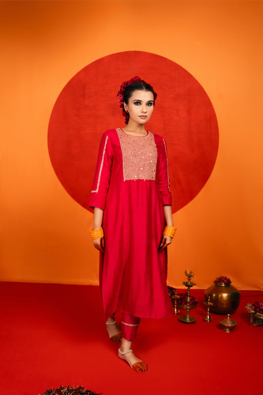 Pink Embroidered Kurta Set