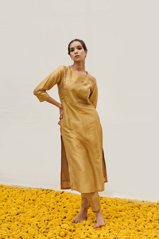 Lime Green kurta set with hand work