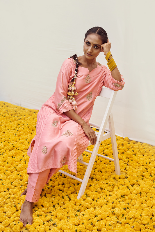 Peach Hand Embellished Kurta set