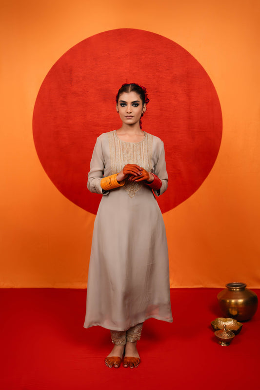 Sliver Grey A-line Kurta set