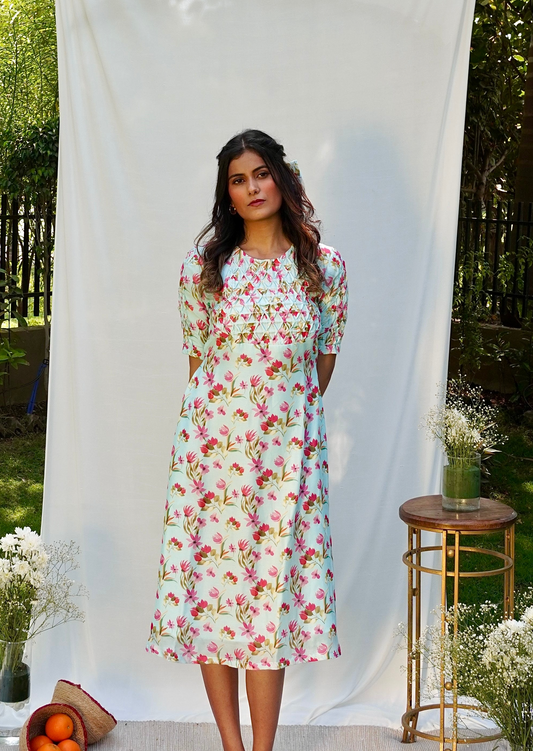 Powder Blue Printed Summer Dress