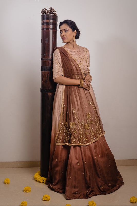 Brown Ombre Kali Lehenga set