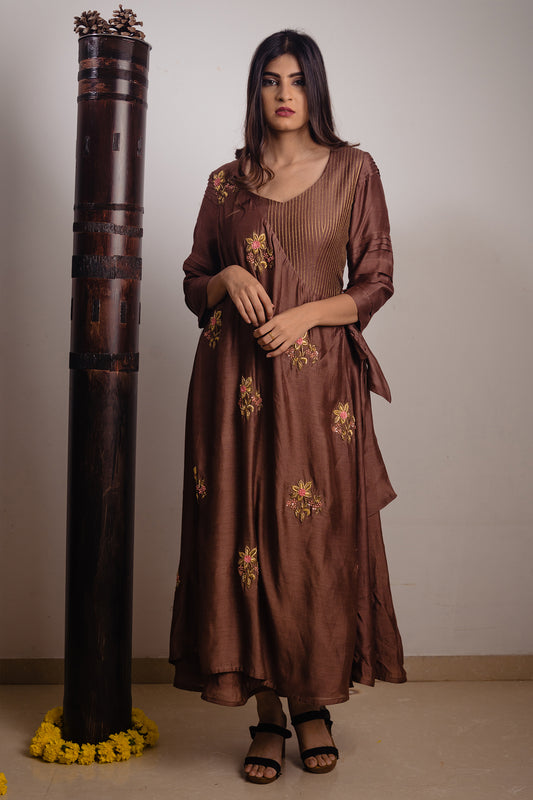 Brown Angarkha Style Long Dress