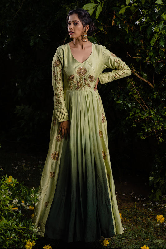 Green Ombre Pleated Anarkali
